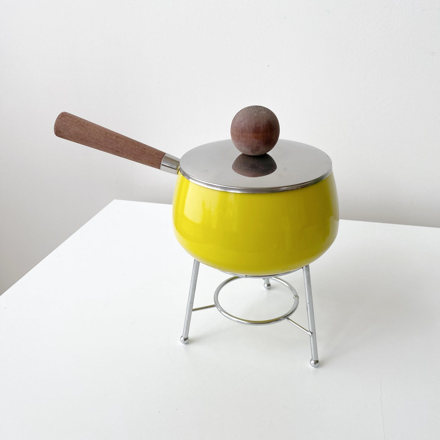 Vintage Yellow Enamel Fondue Saucepan