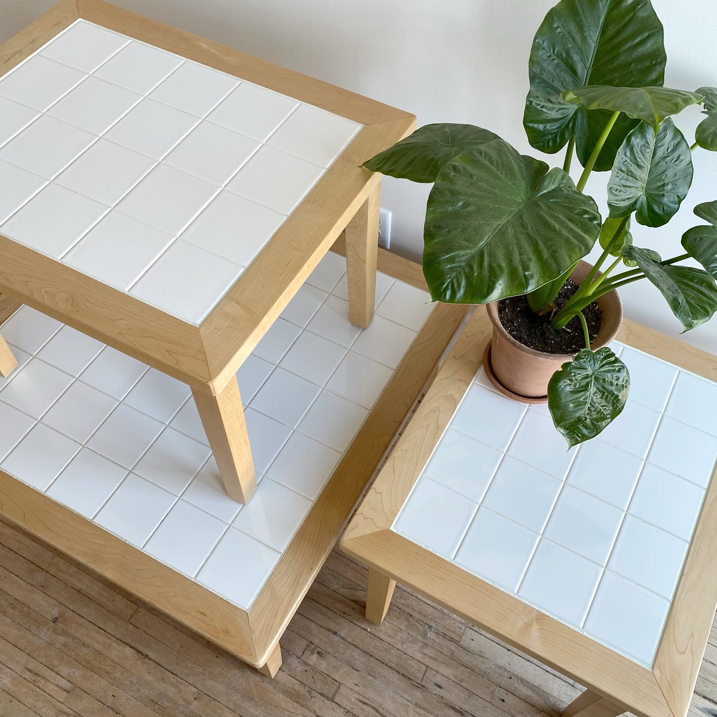 Vintage 90's Maple + White Tile Tables, Choose