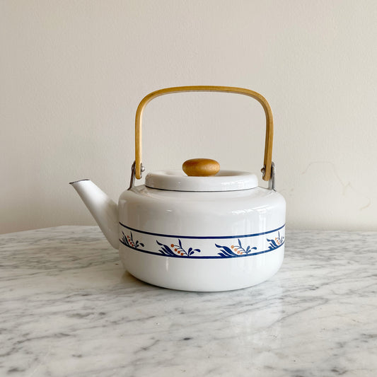 Vintage Enamel Tea Kettle with Floral Design