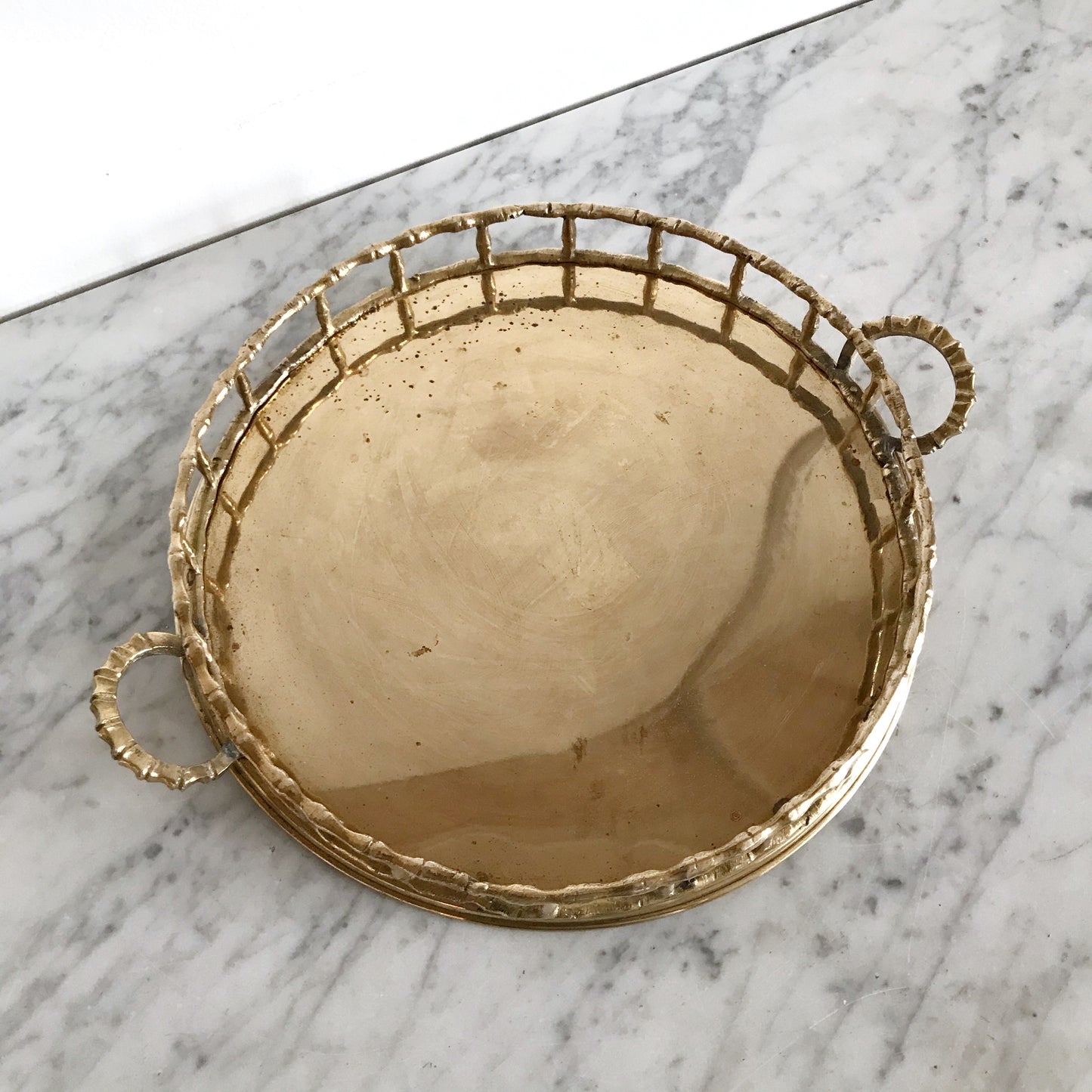 Vintage Round Vintage Brass Tray with Handles