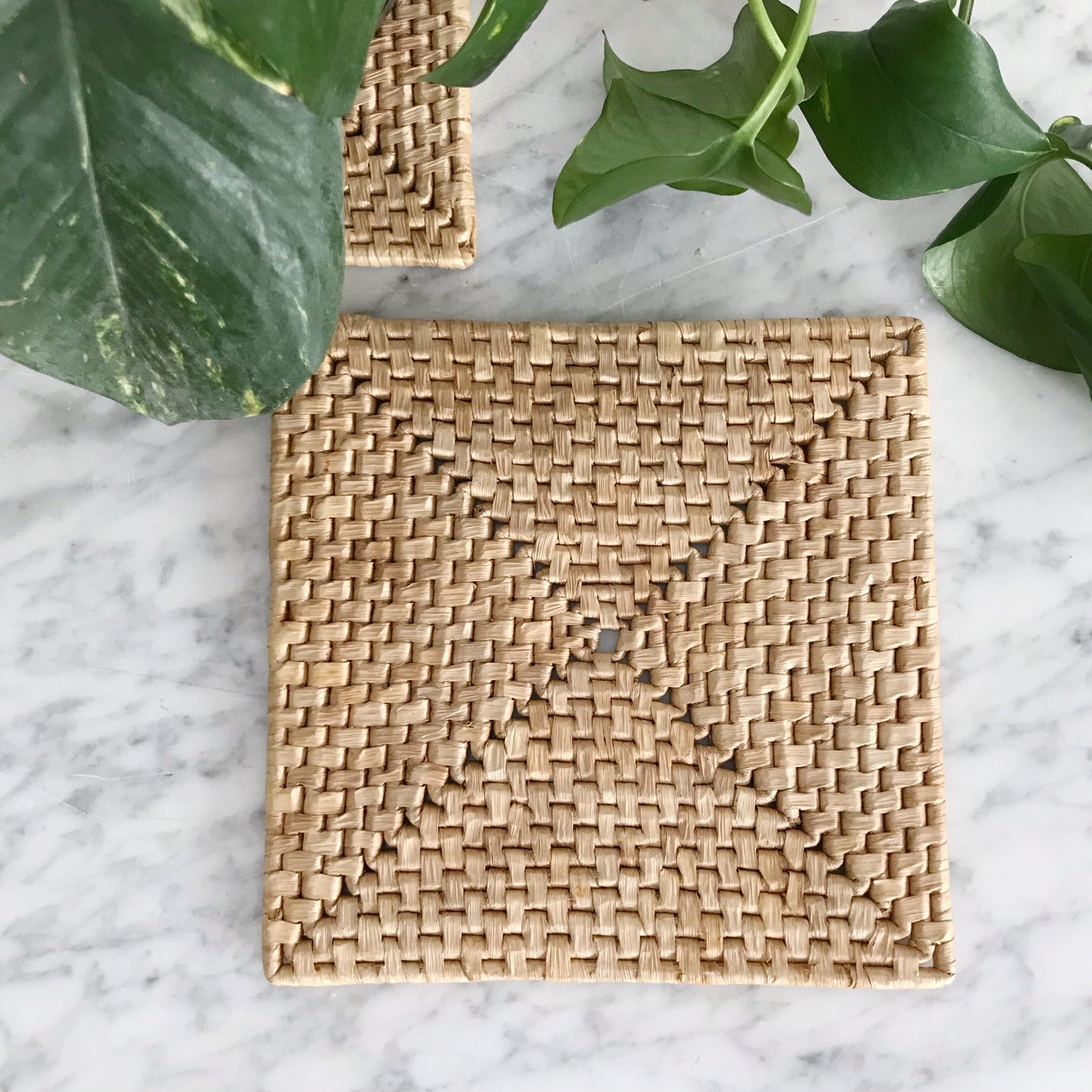 Pair of Woven Straw Square Trivets