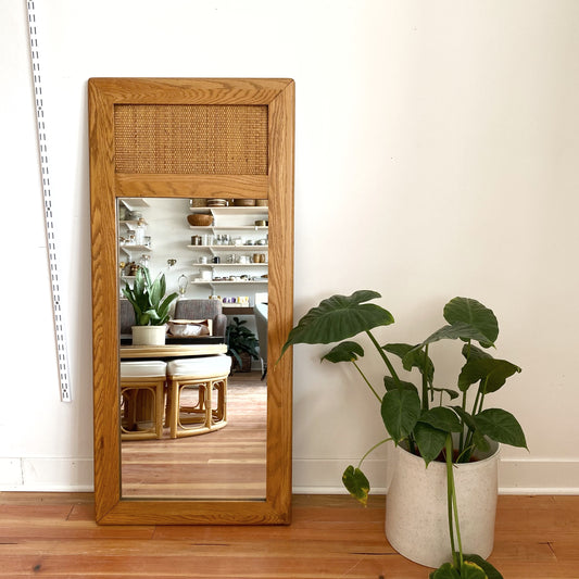 Vintage Oak + Wicker Mirror (51.5” x 23”)