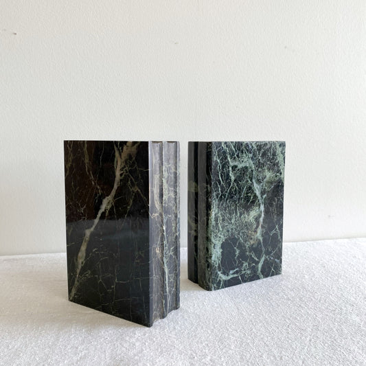PAIR : Vintage Green Marble Book Ends