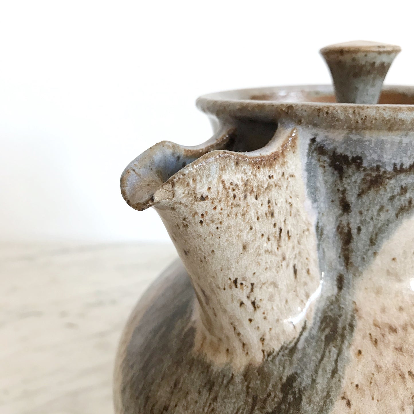 Vintage Stoneware Pitcher, Abstract Strokes