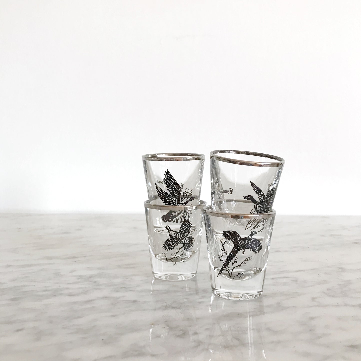 Set of 4 Vintage Bird Shot Glasses