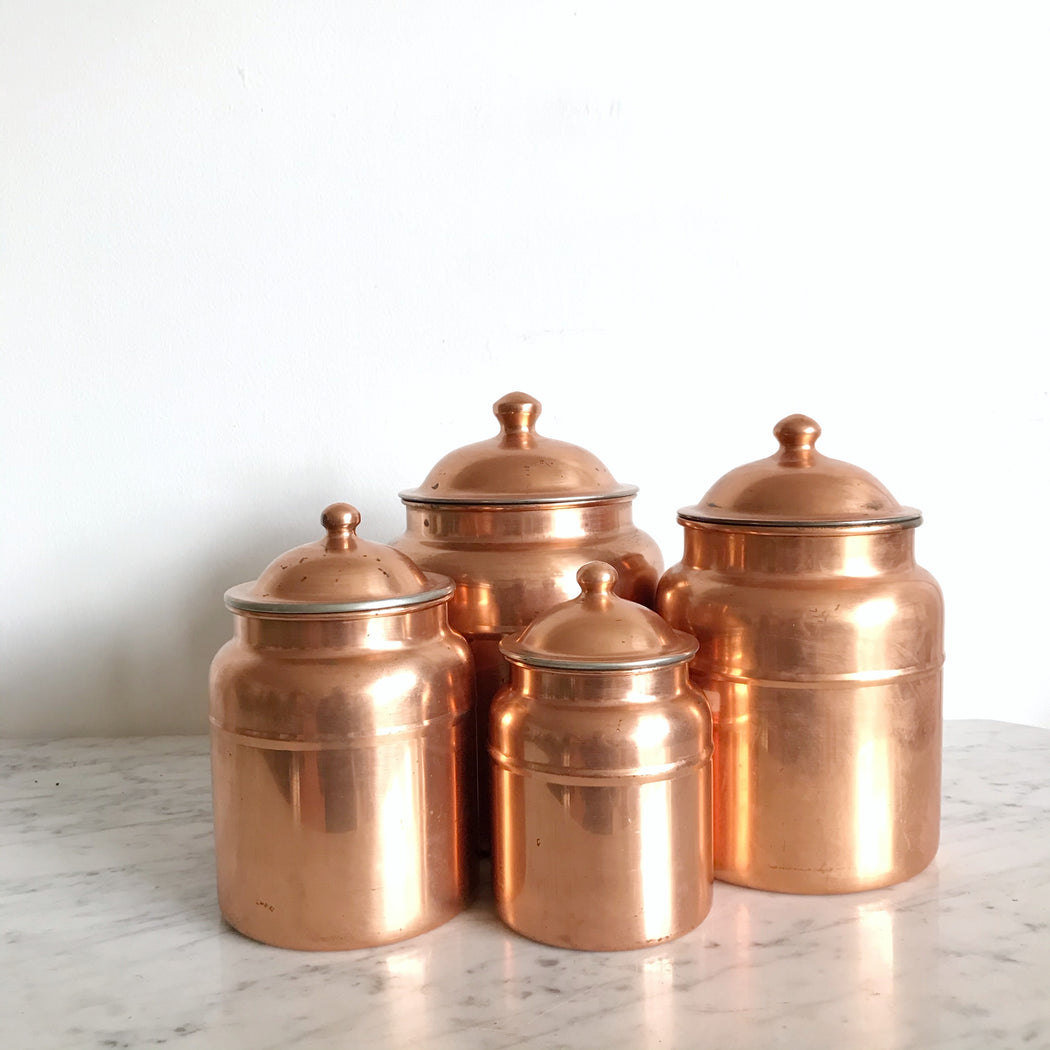 Vintage De La Cuisine Copper Plated Canisters - Set of 5 - Made by