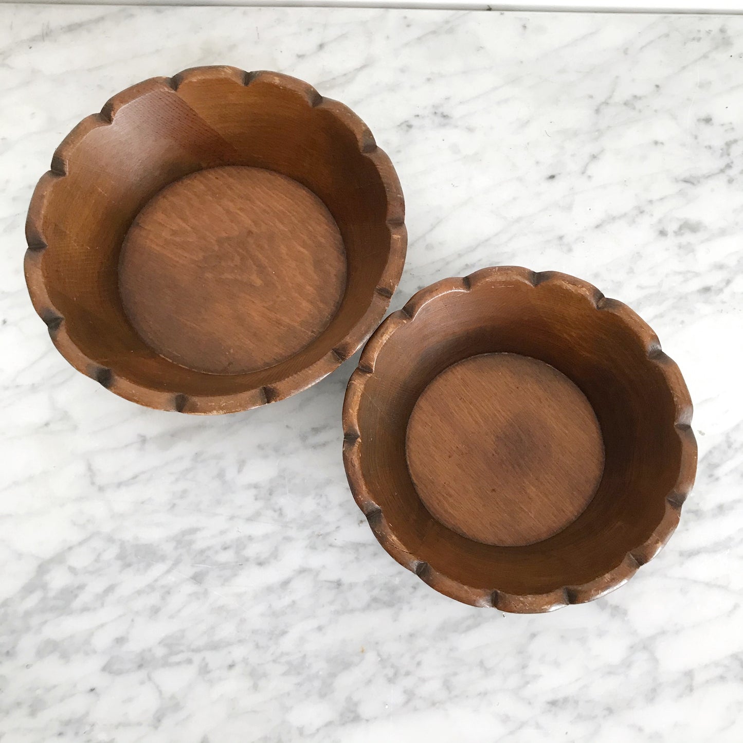 Pair of Vintage Scalloped Wooden Bowls