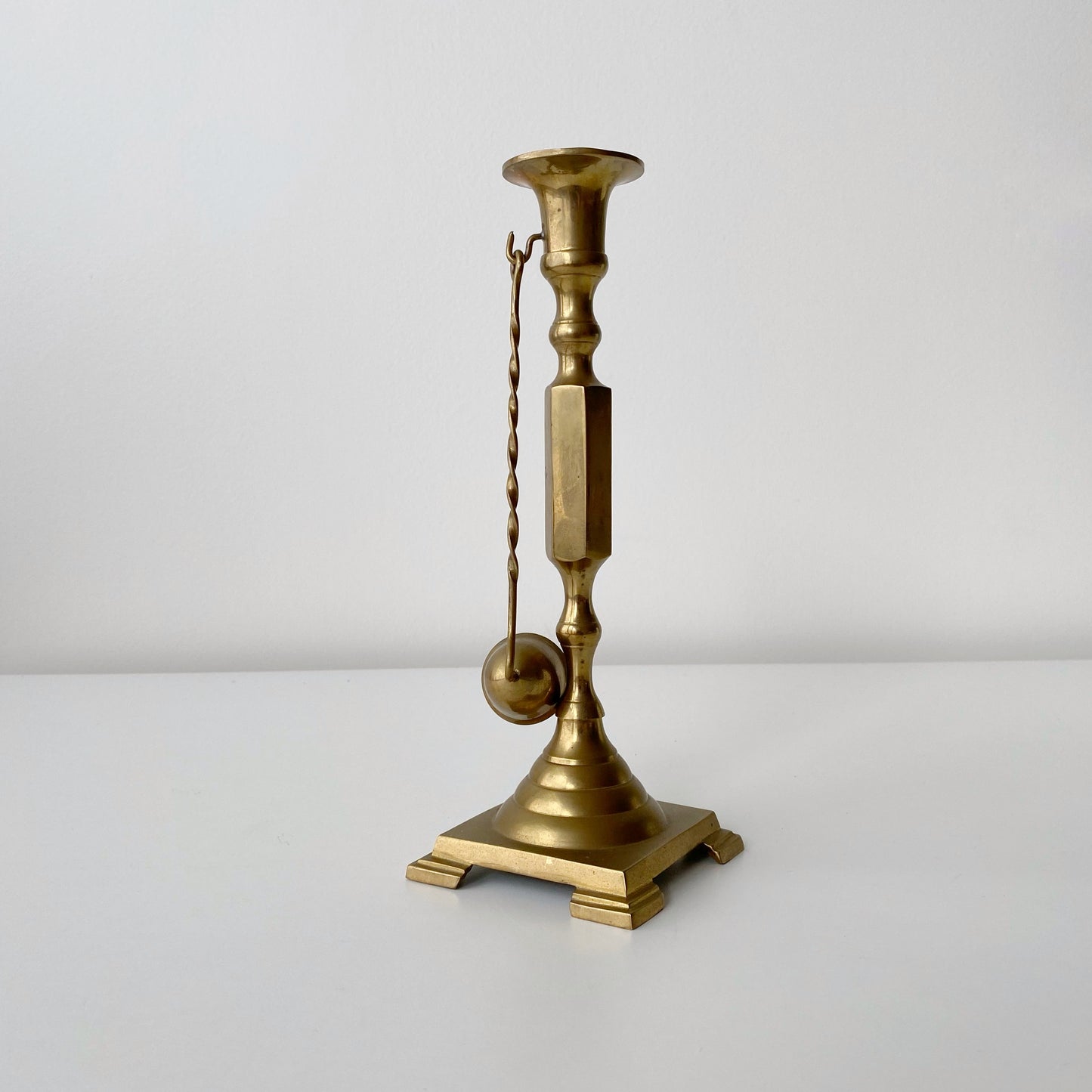 Large Vintage Brass Candle Holder with Snuffer