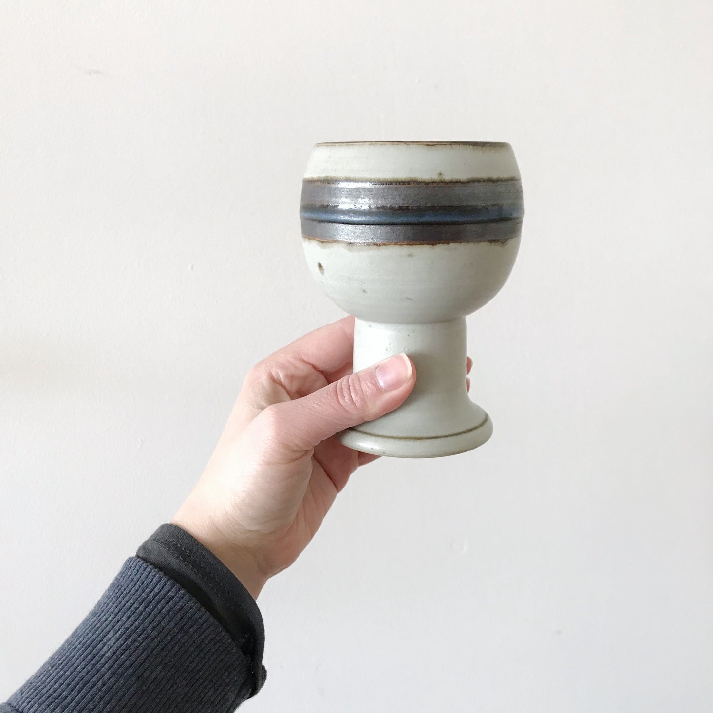 Vintage Pottery Goblet with Stripe