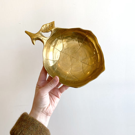 Heavy Solid Brass Leaf Bowl / Footed Dish