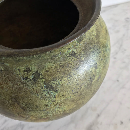 Large Found Metal Vase with Patina