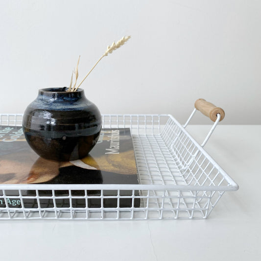 Vintage White Wire Mesh Paper Basket / Tray