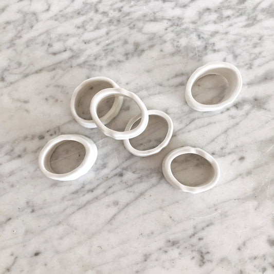 Set of 6 White Ceramic Napkin Rings