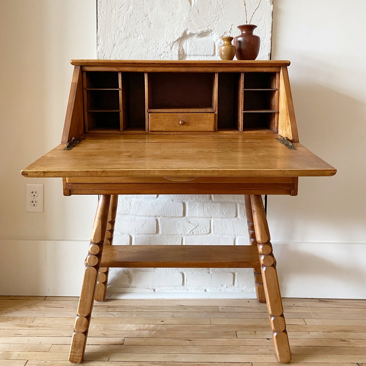 Vintage Folksy Wood Desk + Chair Set