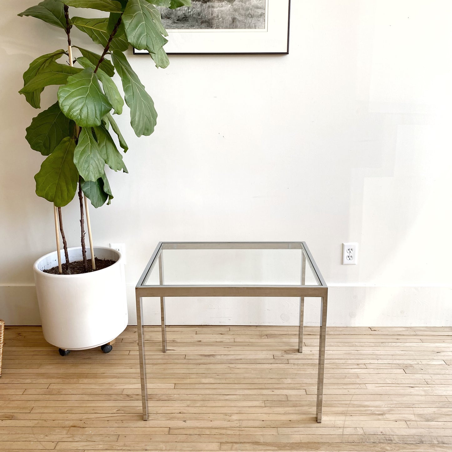 Vintage Modern Polished Chrome + Glass End Table