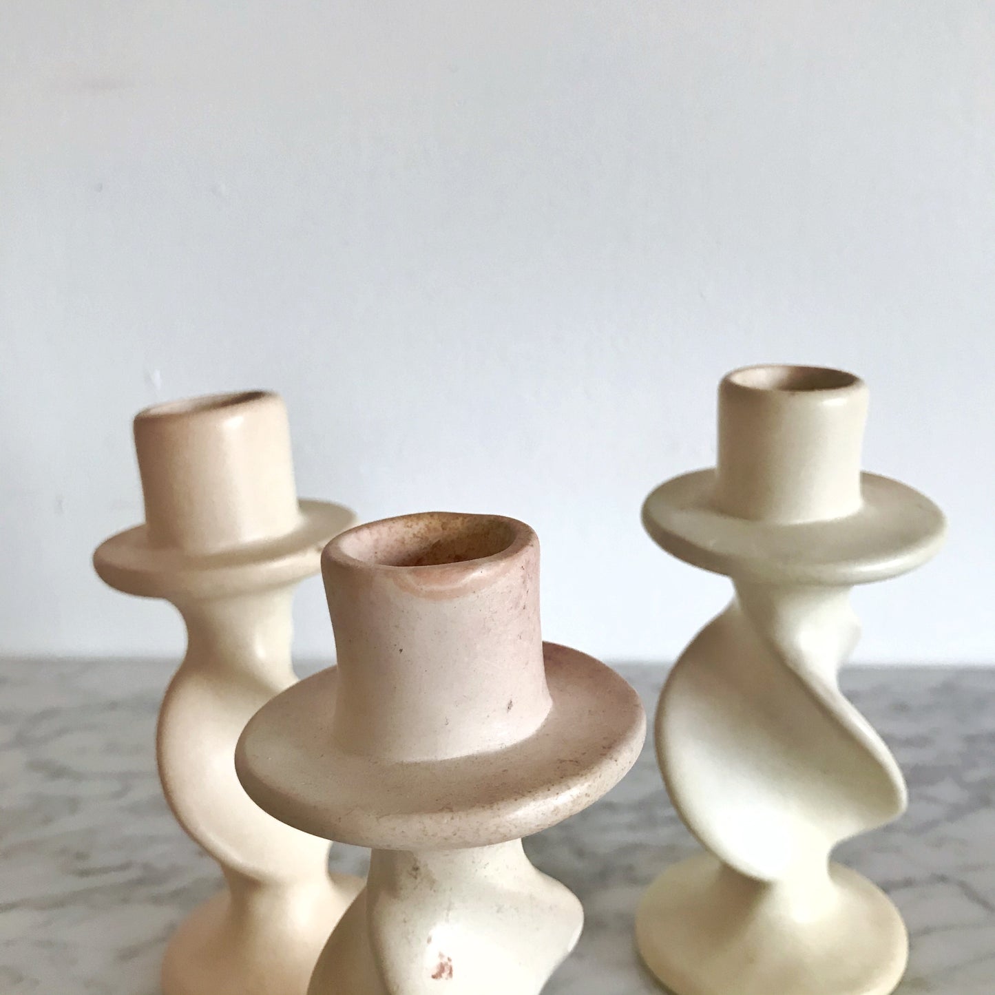 Set of 3 Spiral Soapstone Candle Holders