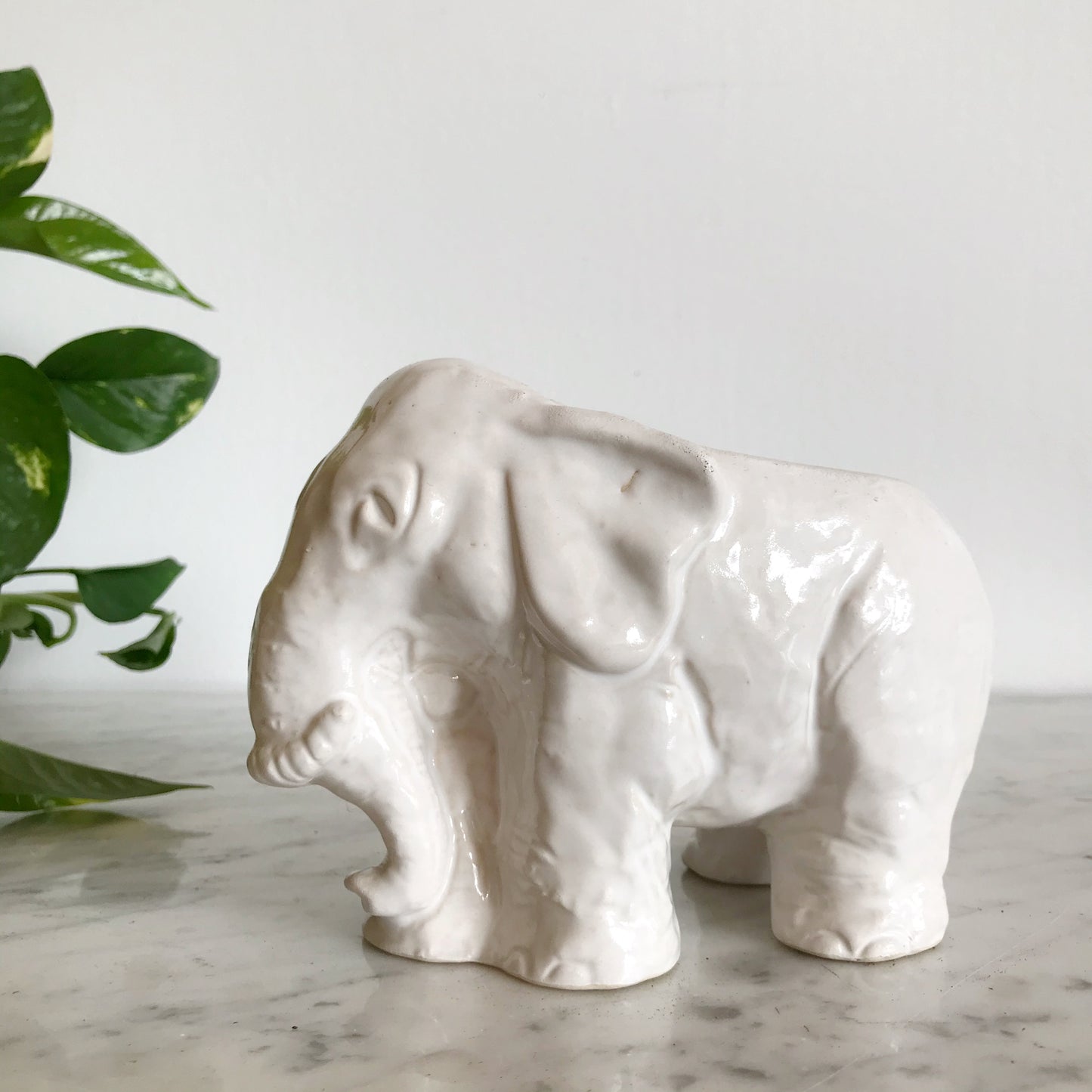Vintage White Ceramic Elephant Planter