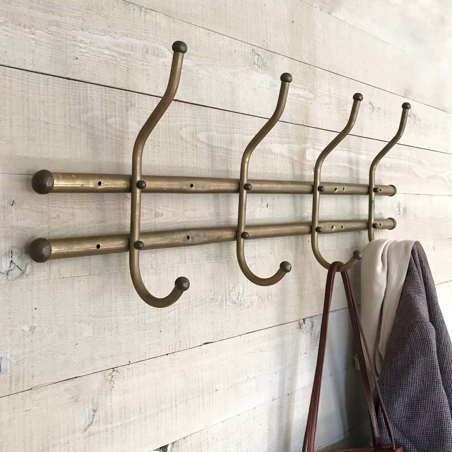 Antique Brass Wall Mounted Coat Rack, 36"