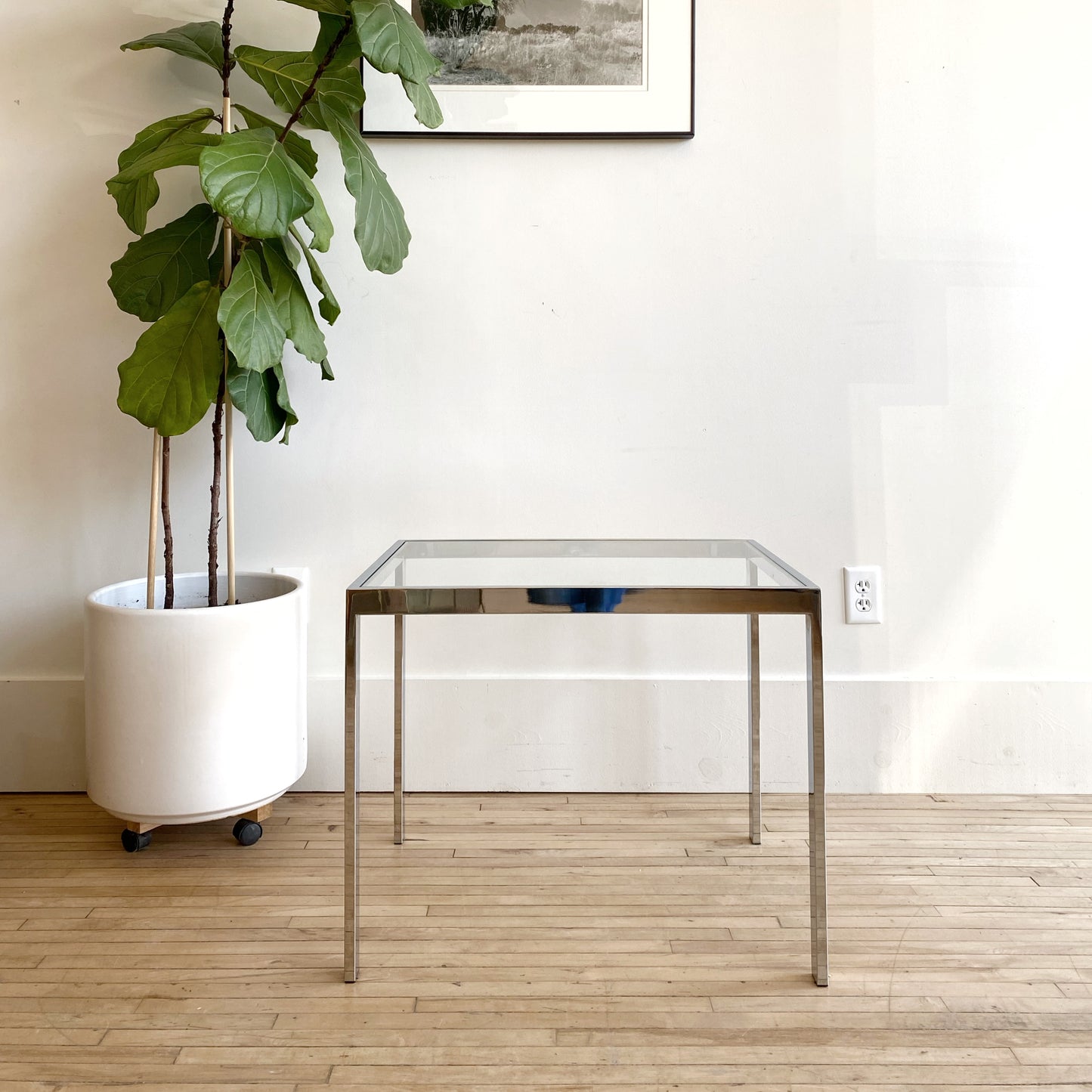 Vintage Modern Polished Chrome + Glass End Table