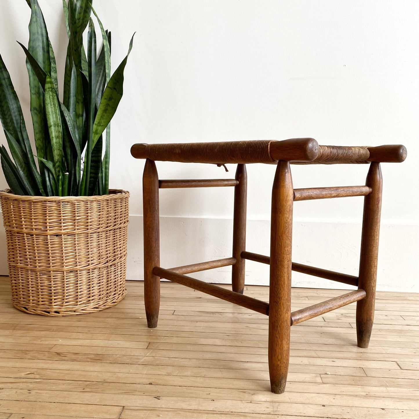Found Antique Handwoven Paper Cord Stool