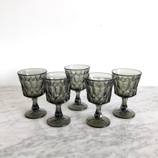 Set of 5 Vintage Smokey Glassware