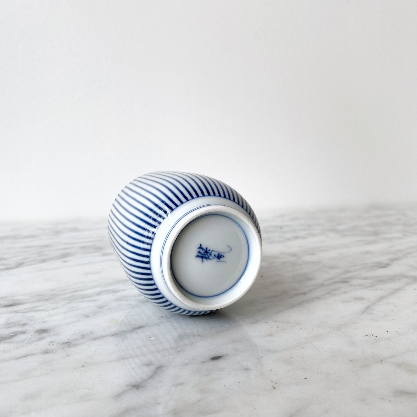 Single Petite Blue Pinstripe Porcelain Cup