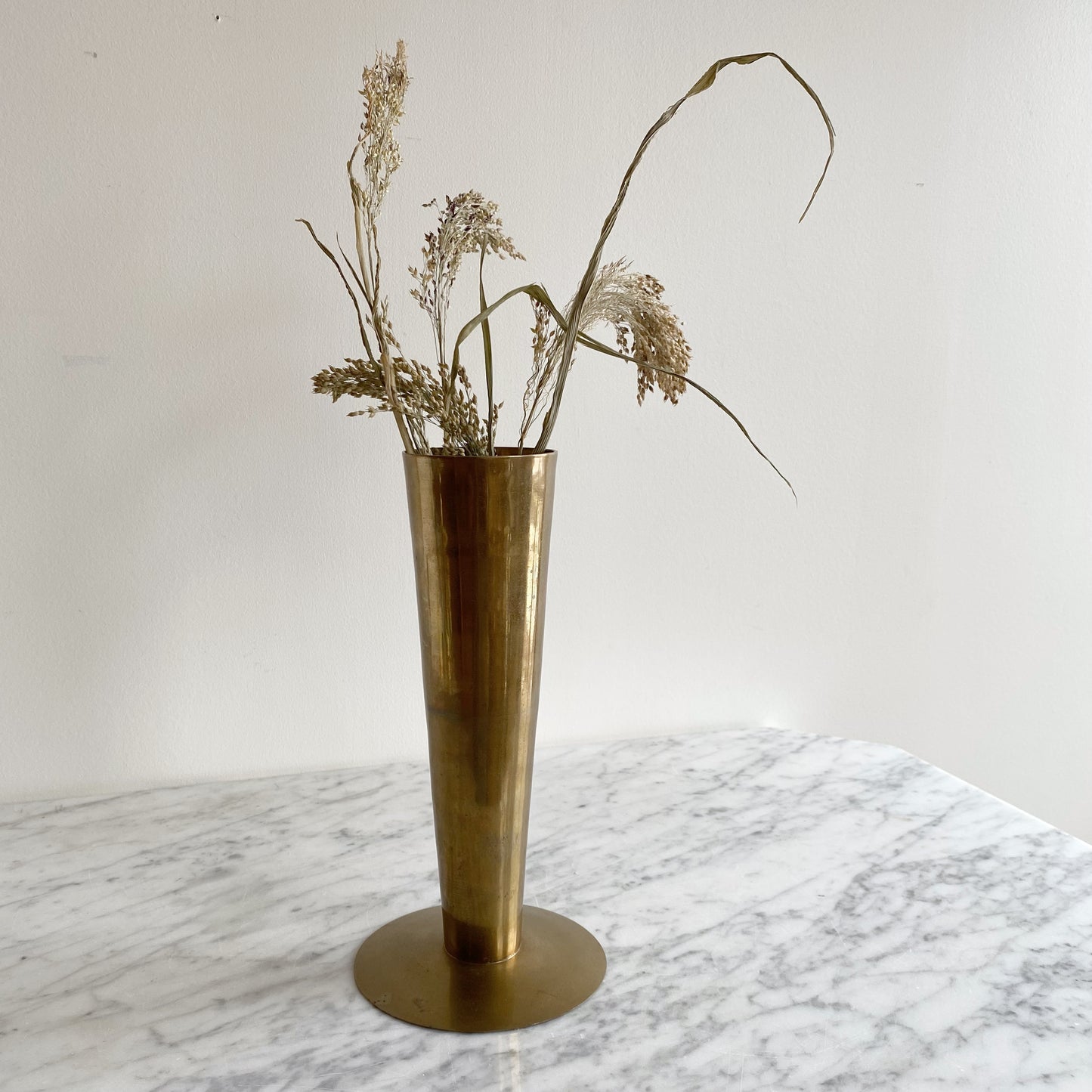 Vintage Minimalist Modern Brass Vase, 10.5”