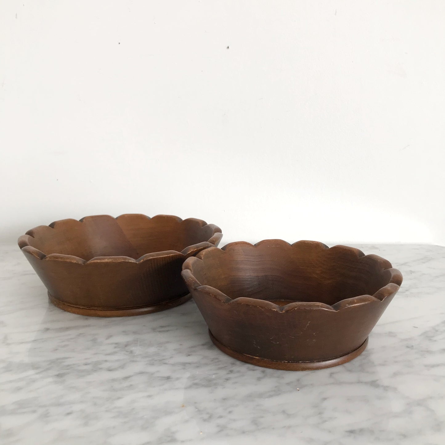 Pair of Vintage Scalloped Wooden Bowls