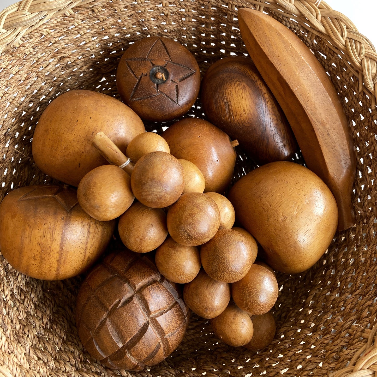 Collection of Vintage Carved Wood Fruit, 9-pc