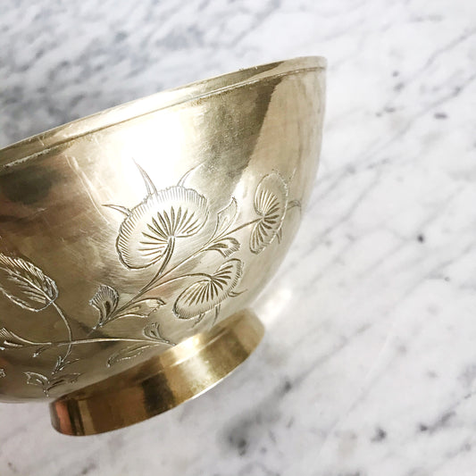 Large Vintage Etched Brass Bowl
