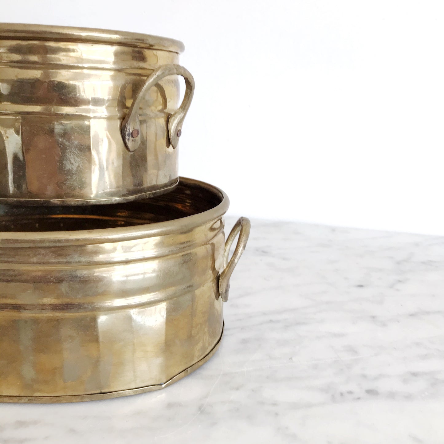 Pair of Vintage Oval Brass Planters