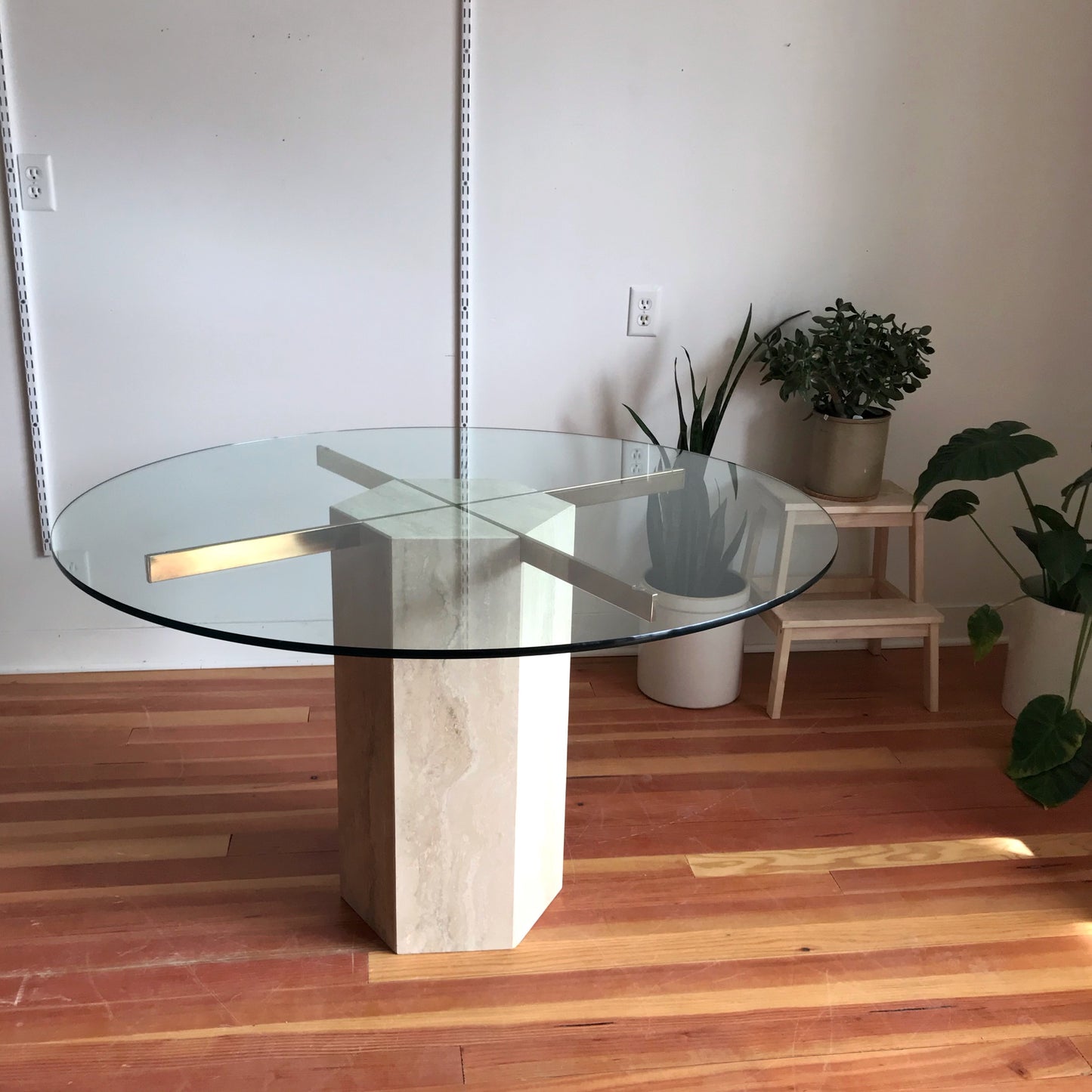 1970's Octagonal Italian Marble + Glass Dining Table