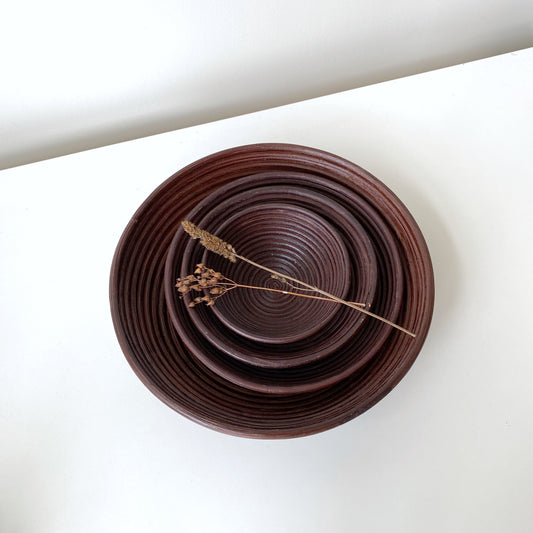 Set of Dark Rattan Coiled Nesting Bowls
