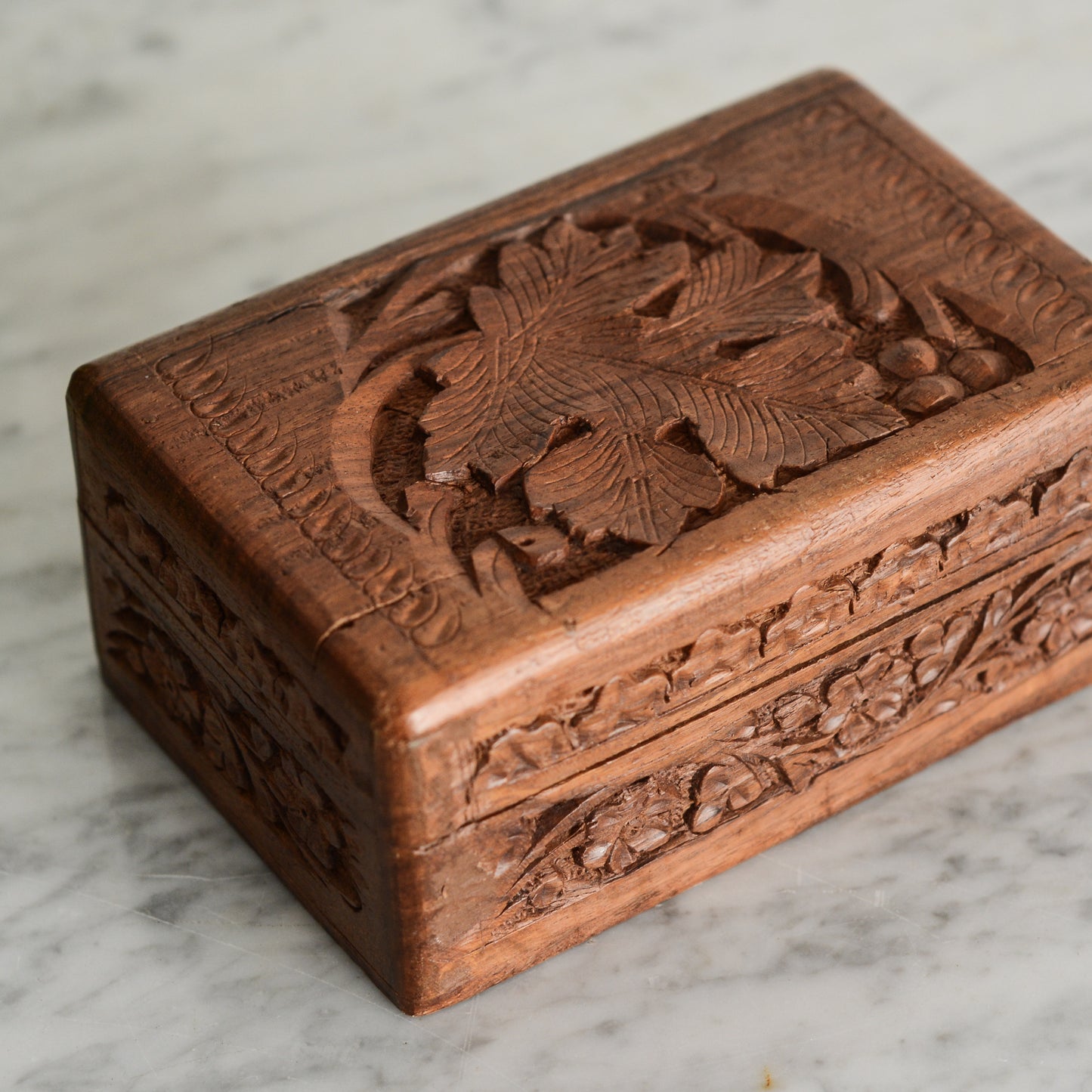 Vintage Carved Wood Jewelry Box