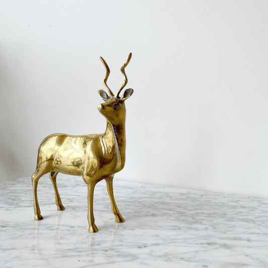 Large Vintage Brass Antelope, 9.75”