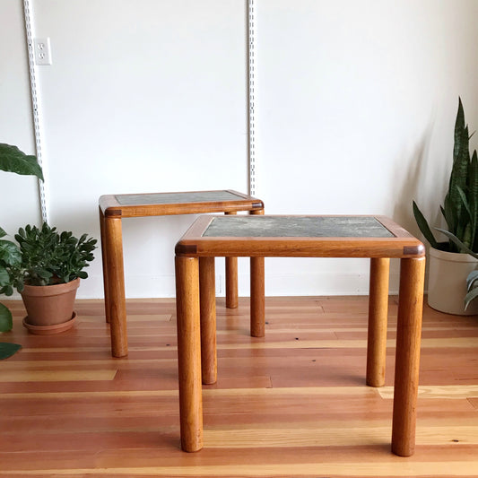 Pair of Danish Teak and Stone End Tables by Haslev