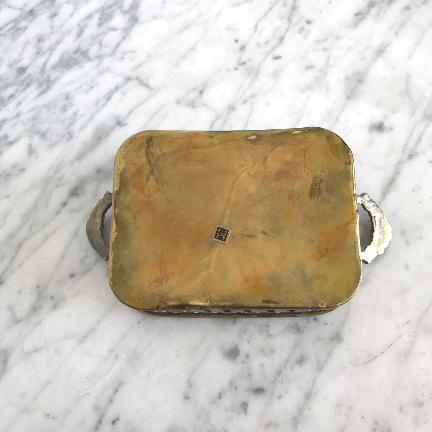Small Vintage Brass Tray w/ Cutout Rim