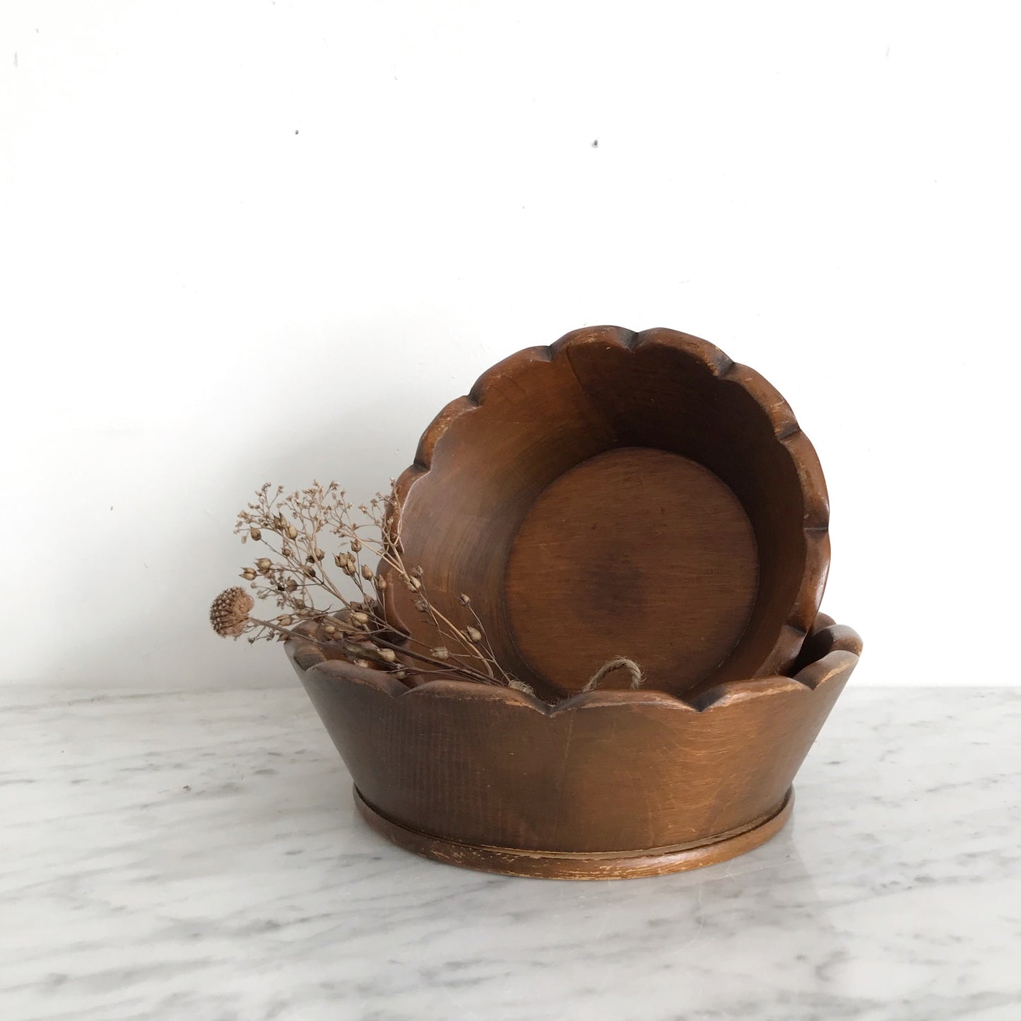 Pair of Vintage Scalloped Wooden Bowls