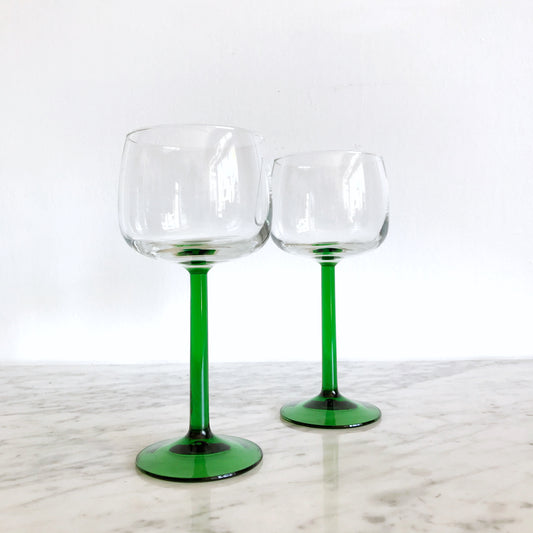 Vintage Green Stemmed Glasses, Pair