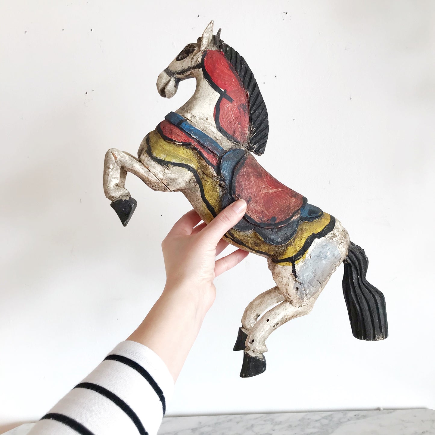 Vintage Hand-Carved Wooden Horse Sculpture