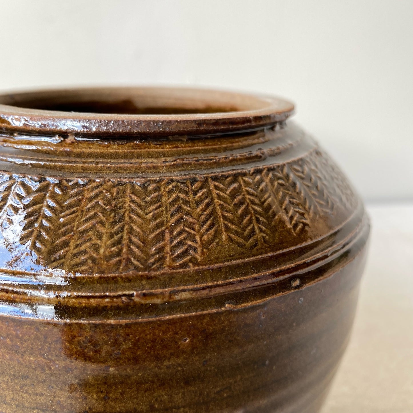 Vintage Studio Pottery Vase, Herringbone Pattern
