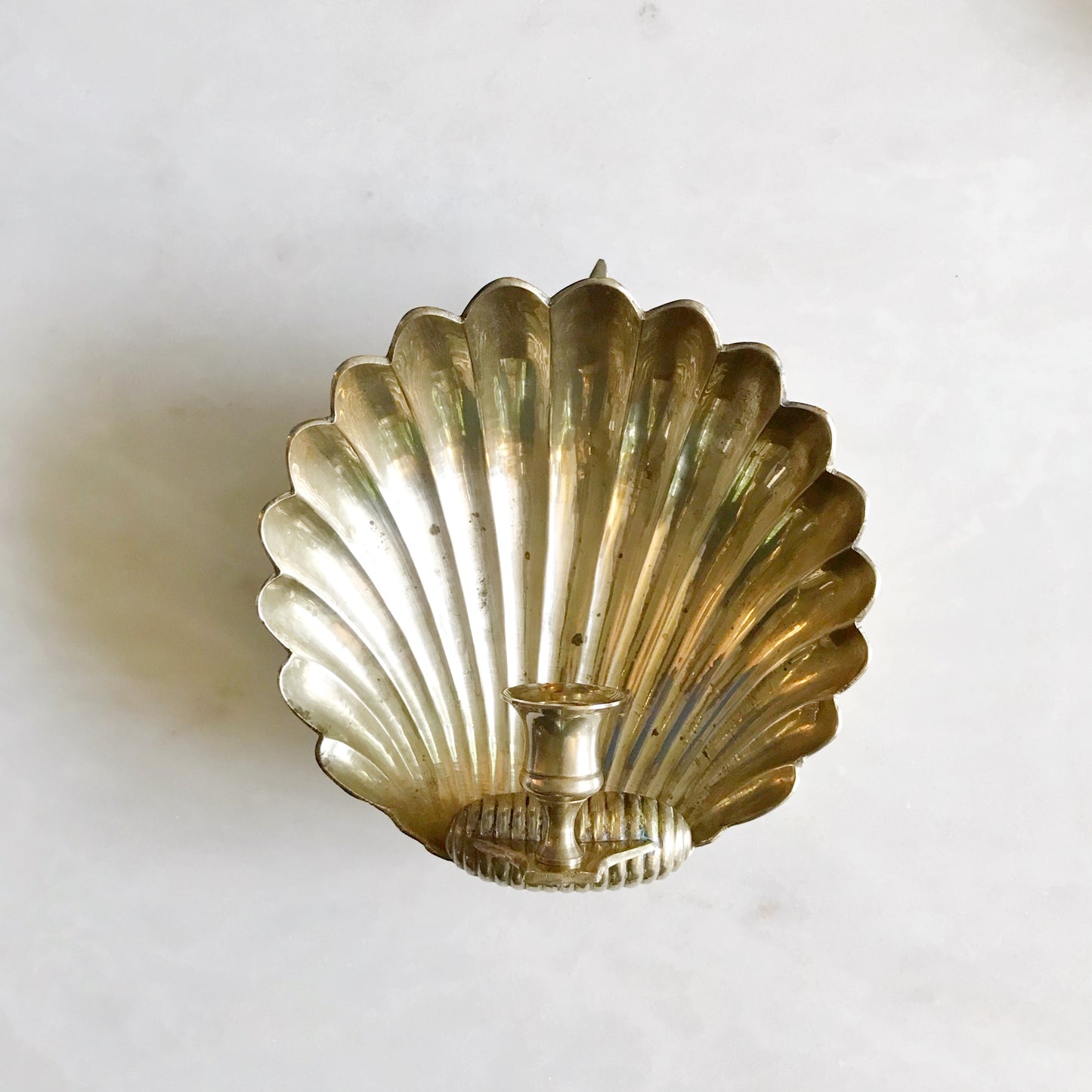 Vintage Solid Brass Seashell Candle Sconce