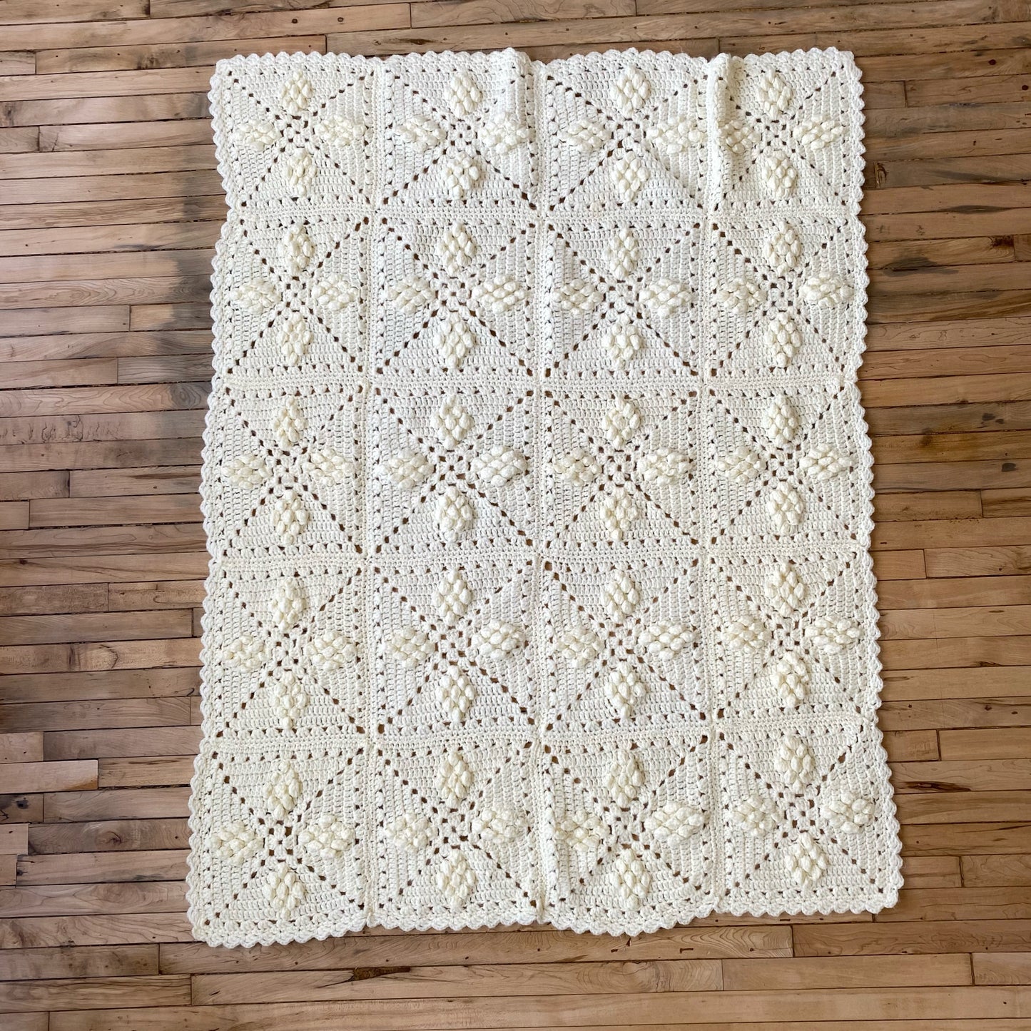 Vintage Hand-Stitched Baby Blanket, Ivory