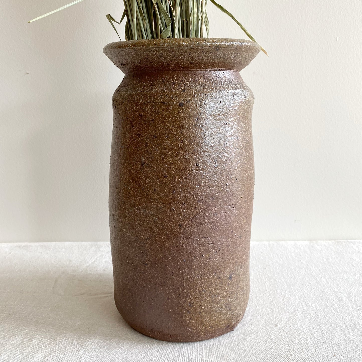 XL Vintage Textured Stoneware Vase, 11.25”