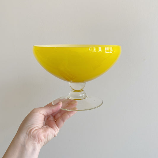Vintage Yellow Glass Footed Bowl
