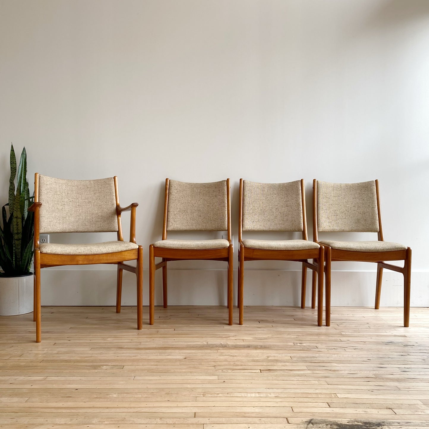Set of 4 Vintage Upholstered Teak Dining Chairs