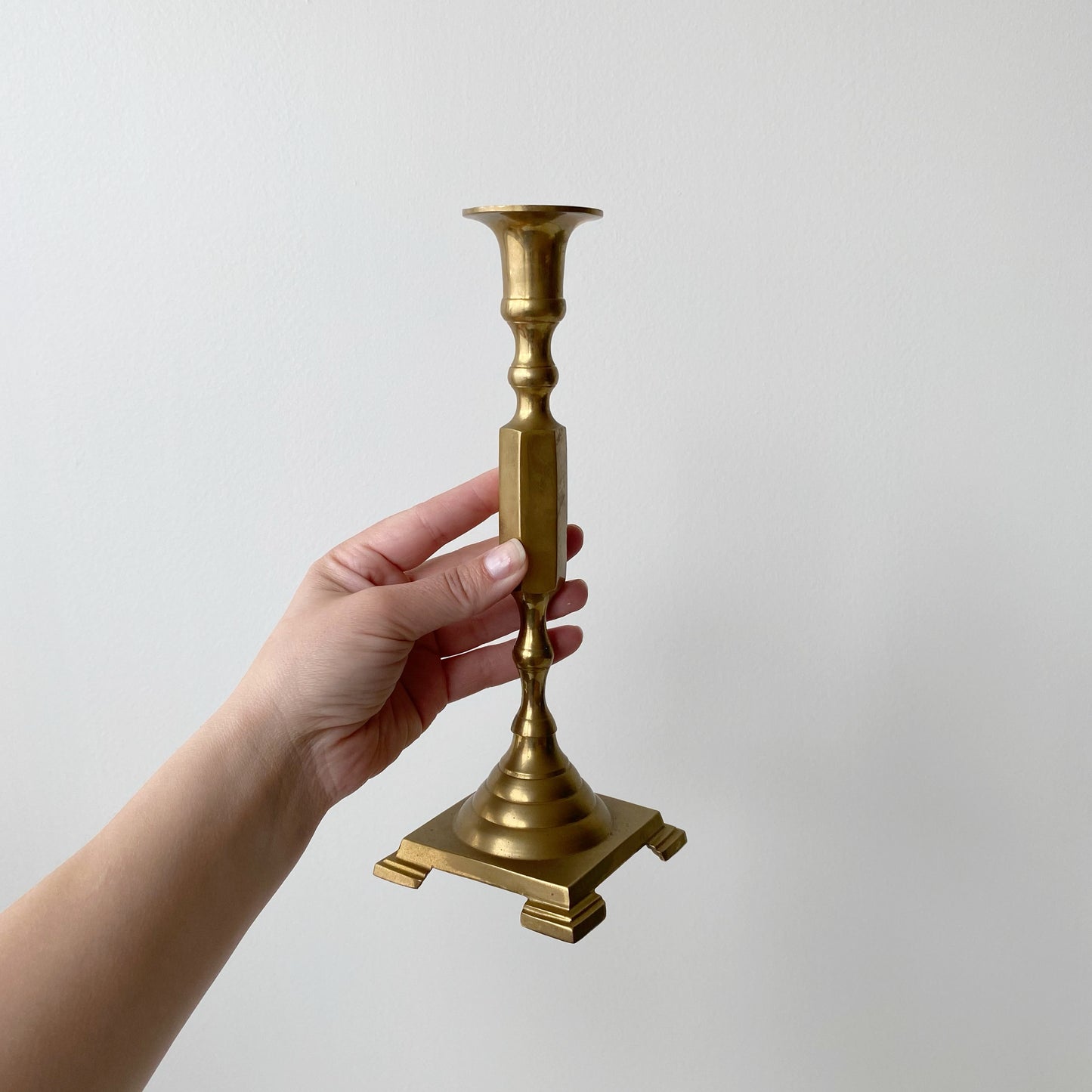 Large Vintage Brass Candle Holder with Snuffer