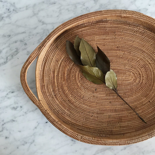 Vintage Woven Oval Tray with Handles