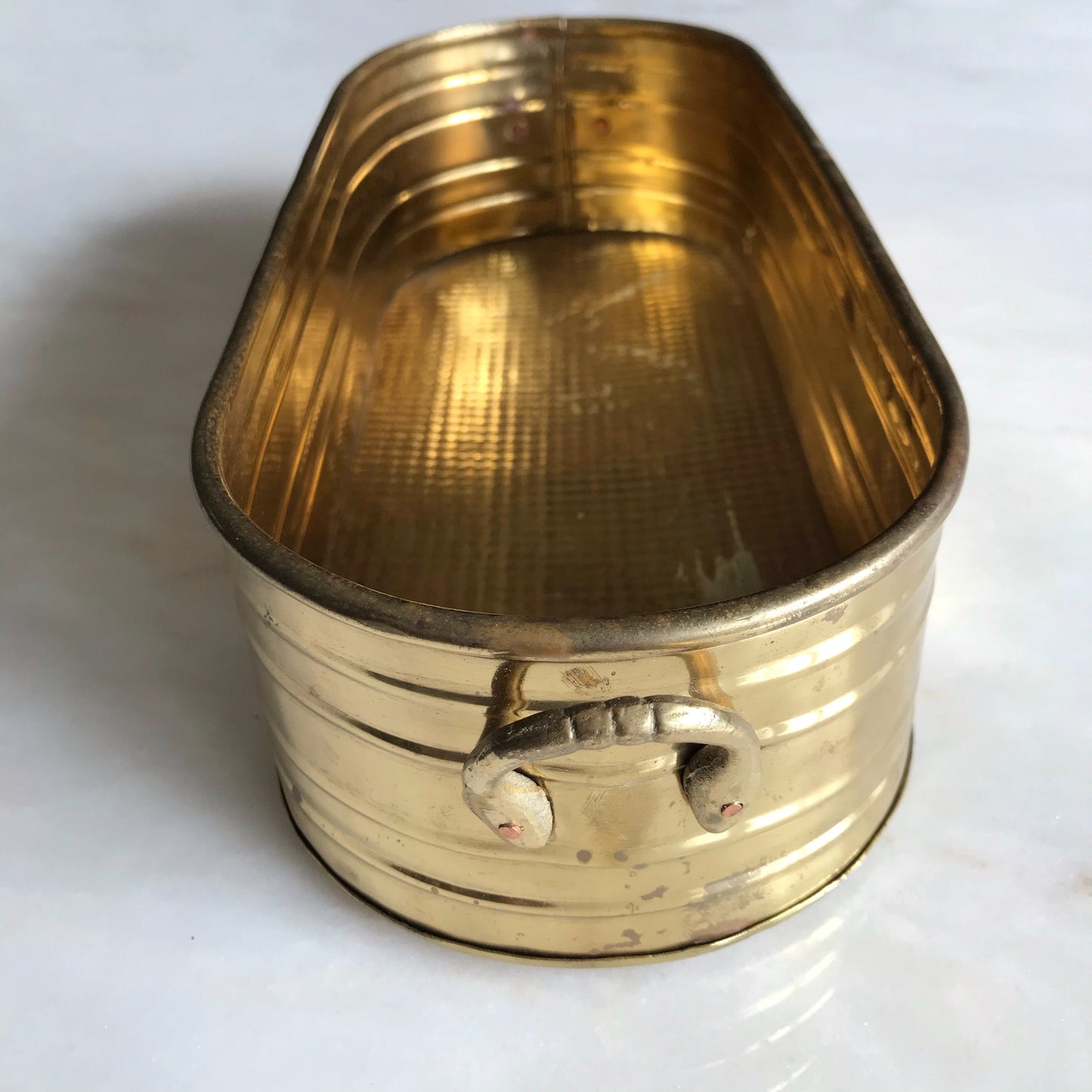 Long Vintage Brass Planter with Handles