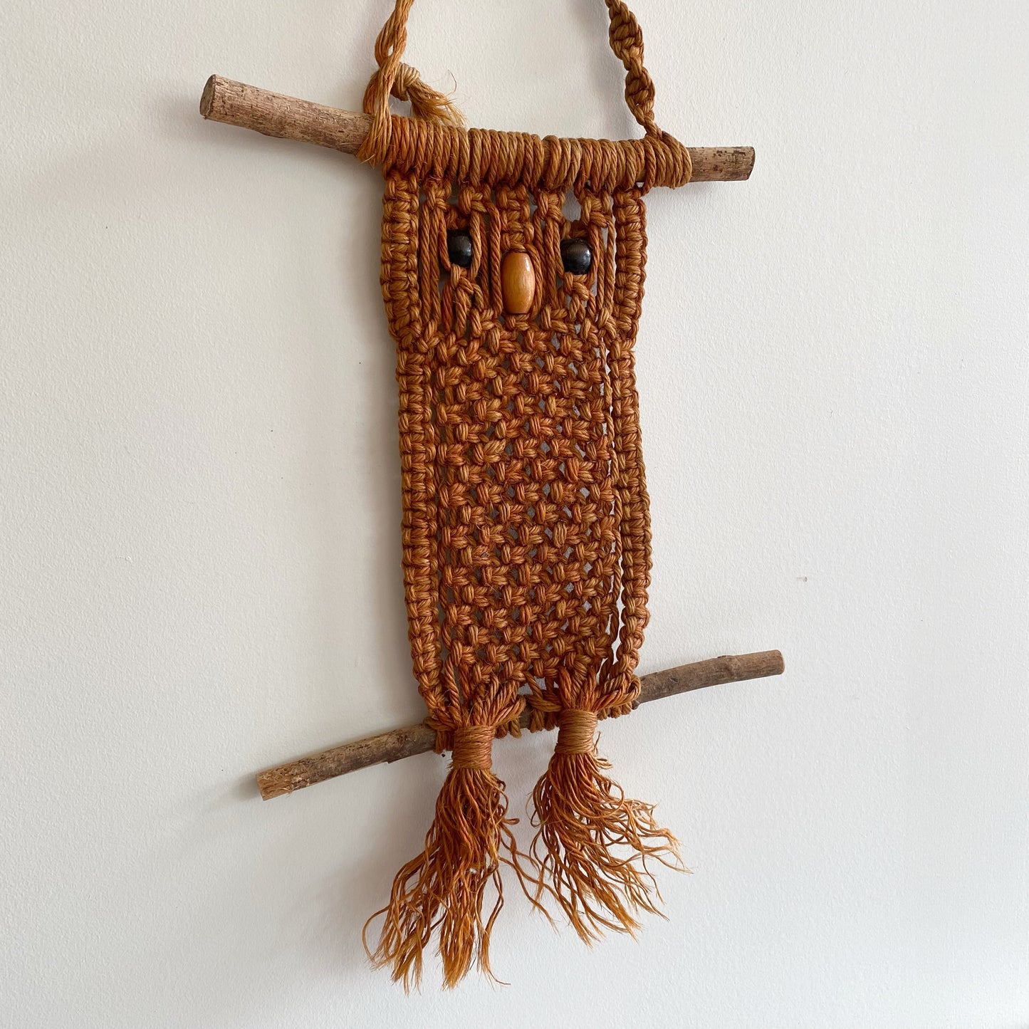 Vintage Macrame Owl, Warm Brown